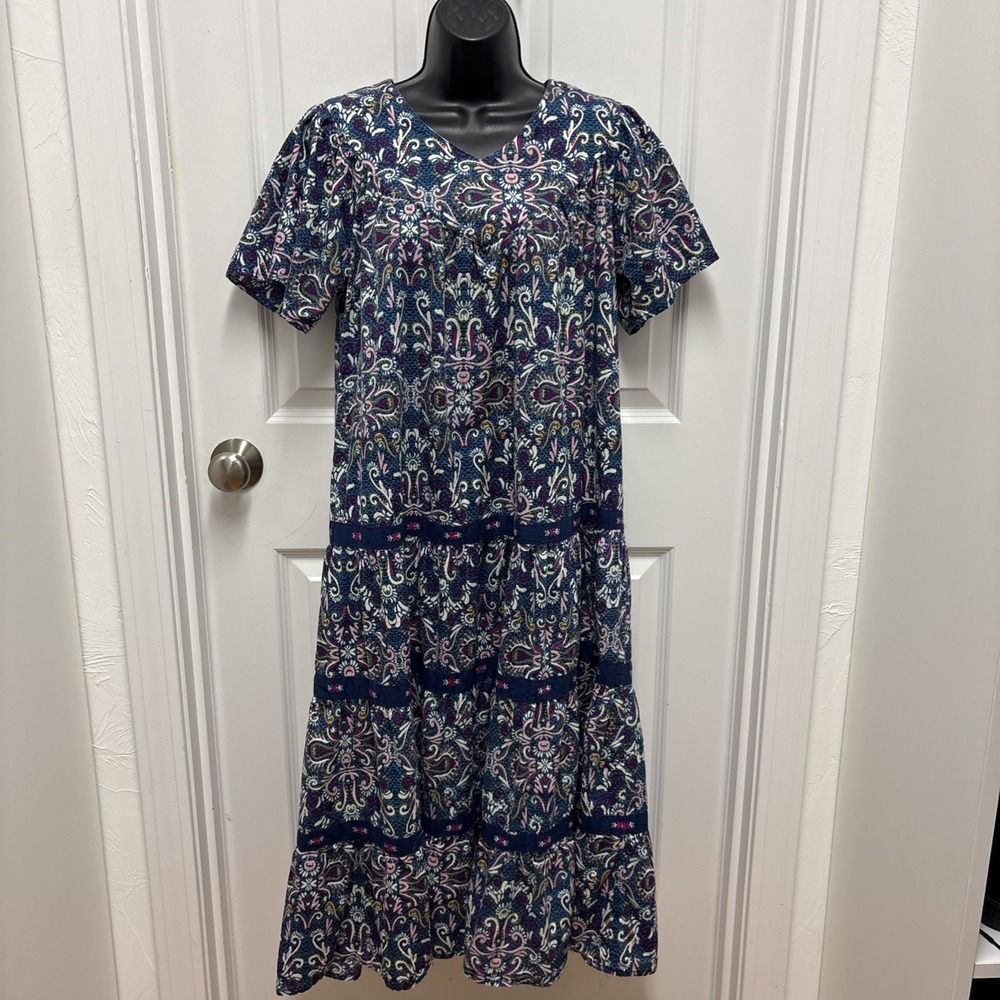 National Muumuu Housedress Woman's Navy Blue Floral Short Sleeve Size‎ Small